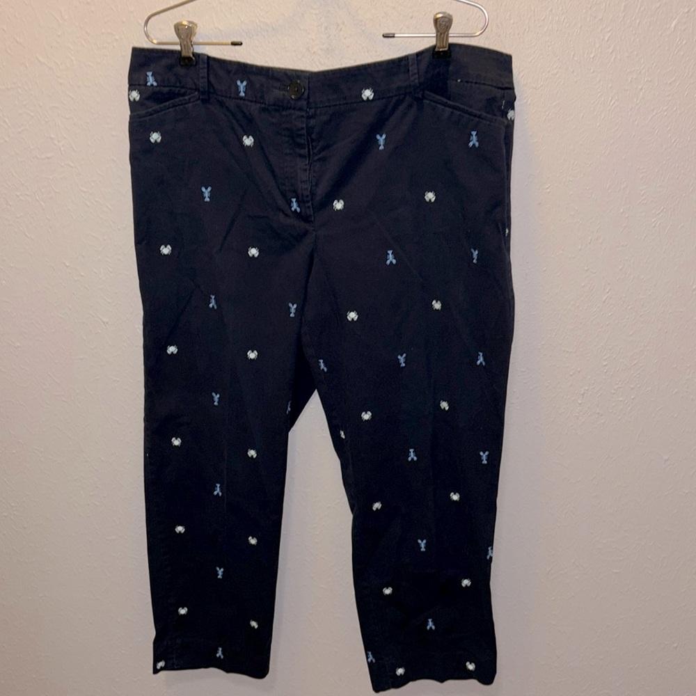 Talbots Navy Blue Crop Pants Embroidered Crab & Lobster Women’s Size 14